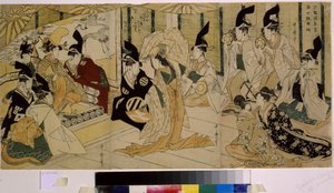 Shizuka Gozen táncol a Tsurugaoka Wakamiya szentély szertartásán. Shizuka Gozen (XII. század), Minamoto no Yoshitsune táncosa és szeretője (1159-1189). Kitagawa Utamaro (1754-1806) alkotása, rézkarc, 1796 körül. Japán művészet alkotó: Kitagawa Utamaro