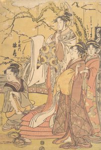 A chojiyai oiráni hinazuru futonhalmon állva, kb. 1794. alkotó: Kitagawa Utamaro