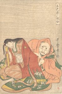 „A költő Sojo Henjo 816-890 Levelet csúsztatva a nő ujjába..., kb. 1798. alkotó: Kitagawa Utamaro
