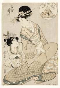 Takigawa udvarhölgy és kísérője az Ogiyából a költőre utalva, 1800-02 (fatömb) alkotó: Kitagawa Utamaro