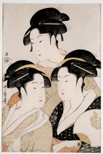 Korunk három gyönyörűsége. Japán nyomat Utamaro Kitagawa (1753 - 1806) Ukiyo-E stílusban, 1794 körül. Párizs, Musee Guimet alkotó: Kitagawa Utamaro