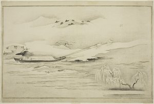Bárka vontatása a hóban, a The Silver World albumról, 1790 alkotó: Kitagawa Utamaro