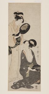 Két hölgy, mindegyik egy-egy lakkozott tükörrel (színes fatömbnyomat) alkotó: Kitagawa Utamaro