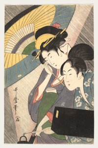 Két nő egy esernyő alatt, 1790-es évek alkotó: Kitagawa Utamaro