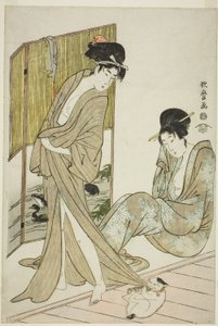 Két fiatal nő fürdés után alkotó: Kitagawa Utamaro