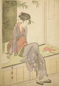 Nő ül a verandán alkotó: Kitagawa Utamaro