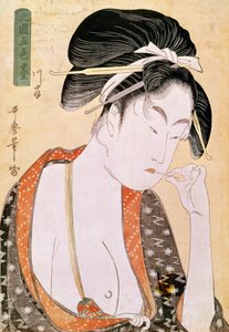 Ajkakra vágyó nő Utamaro Kitagawa (1753-1806) japán mintája. 18. század. Párizs, Guimet Múzeum, Ázsiai Művészeti Múzeum alkotó: Kitagawa Utamaro