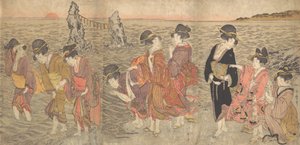 Nők, akik imádják a felkelő napot az Ise-i ikersziklák között, a 18. század vége – a 19. század eleje. alkotó: Kitagawa Utamaro