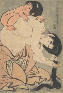Yamauba Combing Her Hair és Kintoki, kb. 1801. alkotó: Kitagawa Utamaro