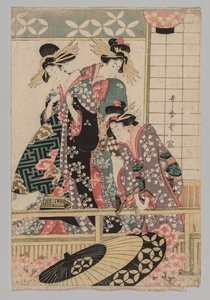 Yoshiwara nők az utcára néznek tavasszal alkotó: Kitagawa Utamaro