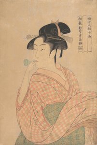 Fiatal nő fúj Popen üvegzajcsillapítót..., kb. 1792-93. alkotó: Kitagawa Utamaro