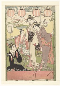 Három nő és egy fiú lámpások alatt alkotó: Kitao Masanobu (attributed to)