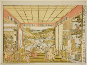 VII. felvonás (Shichidanme), a "Perspektivikus képek a hűséges megtartók tárházáról (Uki-e kanadehon Chushingura)" sorozatból. alkotó: Kitao Masayoshi