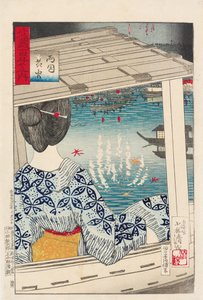 Tűzijáték a Ryogoku hídnál alkotó: Kiyochika Kobayashi