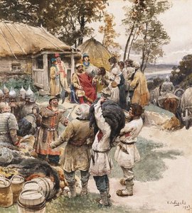 Poliudie Tisztelgés gyűjtése. Kijevi Igor tisztelgés a drevlyánoktól, 1903