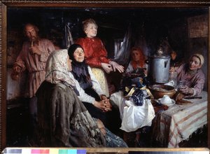 Látogatás a házban (A Home Visit). Klavdi Vasziljevics Lebegyev (1852-1916) festménye, olaj, vászon