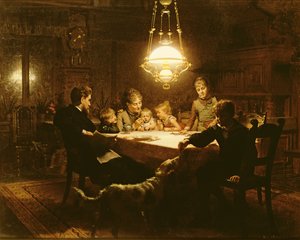 Családi vacsora lámpafényben, XIX alkotó: Knut Ekvall