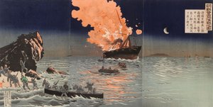Mentés egy égő hadihajóról. Jelenet a Kína és Japán közötti háborúból alkotó: Kobayashi Kiyochika
