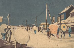 Utcai jelenet Edo külvárosában egy téli estén, kb. 1878.