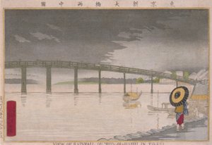 Eső a Shin-Ōhashi hídon Tōkeiben alkotó: Kobayashi Kiyochika