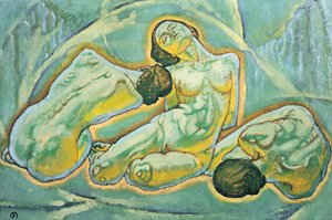 Drei kauernde Frauen - Három guggoló nő ... (festmény, vászon) alkotó: Koloman Moser