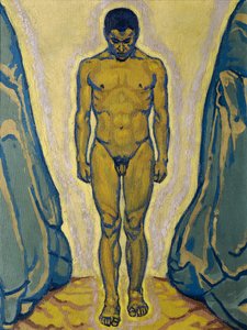 Álló férfi akt sziklák között, c. 1915. alkotó: Koloman Moser