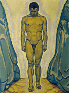 Meztelenül állva sziklák között alkotó: Koloman Moser