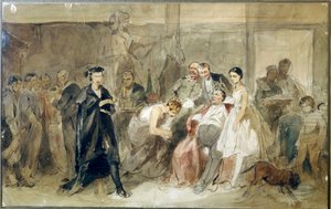 A függöny mögött a jobbágyszínházban - Konsztantyin Alekszandrovics Trutovszkij (Troutovszkij) (1826-1893) munkája - A függöny mögött a jobbágyszínházban - Akvarell papíron - Orosz művészet