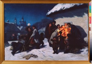 Le cantique de Noel en Ukraine (Karácsonyi ének Ukrajnában) – Konsztantyin Alekszandrovics Trutovszkij (Troutovszkij) (1826-1893) festménye, olaj, vászon