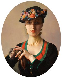 ""Hölgy portréja" (Hölgy portréja) Virágos kalapot visel fátyollal Konsztantyin Somov festménye (1869-1939) alkotó: Konstantin Andreevic Somov