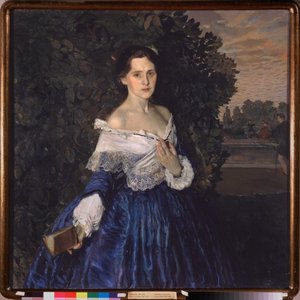 Egy nő kékben (Jelisaveta Martynova portréja). Konstantin (Konsztantin) Andrejevics Somov (1869-1939) festménye, olaj, vászon