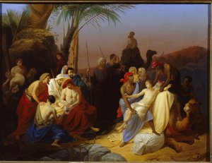 József eladása. (Epizód a Genezisből, amikor Józsefet testvérei eladják rabszolga-kereskedőknek. Konsztantyin Dmitrijevics Flavitszkij (1830-1866) festménye, olaj, vászon alkotó: Konstantin Dmitrievich Flavitsky