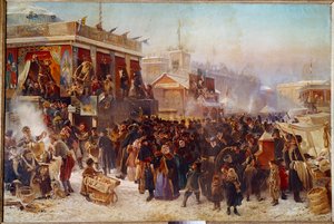 Balladins az Admiraut téren a St. Petersburg Street Theatre Show-ban. Constantine Makovsky (Makovsky) (1839-1915) festménye (ec.rus.) 1869 Moszkva, Tretyakov Galéria alkotó: Konstantin Egorovich Makovsky