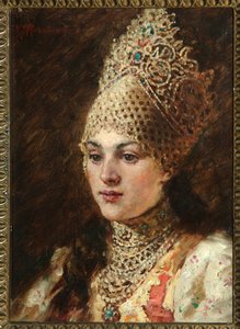 Femme boyard (boiard, boiar) – Konsztantyin Jegorovics Makovszkij (Konsztantyin Makovski) peinture (1839-1915), huile sur toile, vers 1890 – (Boyar felesége, Olaj, vászon, Konsztantyin Jegorovics Makovszkij alkotó: Konstantin Egorovich Makovsky