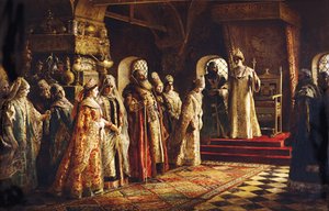 Alekszej Mihajlovics cár menyasszonyt választ, 1886 alkotó: Konstantin Egorovich Makovsky