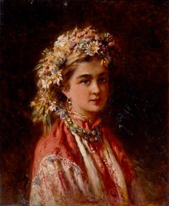 Fiatal lány virágfüzérrel alkotó: Konstantin Egorovich Makovsky