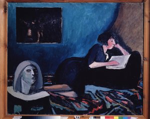 Egy nő olvas (A Woman Reading). Konsztantyin Nyikolajevics Isztomin (1887-1942) festménye, olaj, vászon 1931 Orosz modern művészet, XX. Állami Tretyakov Galéria, Moszkva. alkotó: Konstantin Istomin