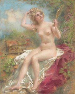 Ülő akt néz a tükörbe alkotó: Konstantin Makovsky