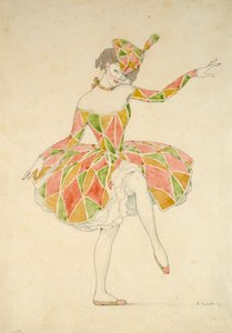 Tervezés Anna Pavlova Columbine jelmezéhez az „Arlequinade” című filmben, 1909