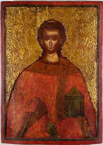 Saint Laurent (Szent Lőrinc) - Konstantinos Adrianoupolitis ikonja (aktív 17. század), tempera fán alkotó: Konstantinos Adrianoupolitis