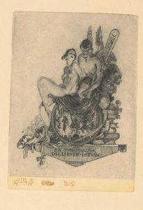 Ex libris van István Lusztig Ex theatralis dr. Lustig István (title on object)