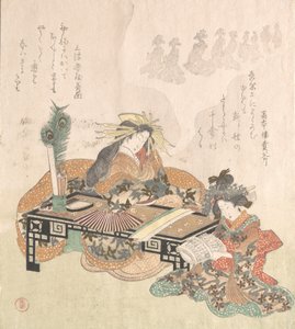 Az udvarhölgy álmodozása az újévi körmenetről, 1814. alkotó: Kubo Shunman