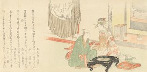 Udvarhölgy a klienssel egy Tokonoma-fülke előtt, 1798. alkotó: Kubo Shunman