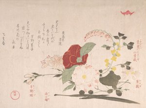 Tavaszi esőkollekció Harusame shu, vol. 2: Vágott virágok: Clematis, Bus..., 1815 Az ökör éve. alkotó: Kubo Shunman