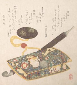 Dohányzacskó és pipa, 1813. alkotó: Kubo Shunman