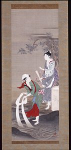 Két szépség a Tamagawában (Crystal River) Mishimában (tinta, gofun és szín a selyemen) alkotó: Kubo Shunman