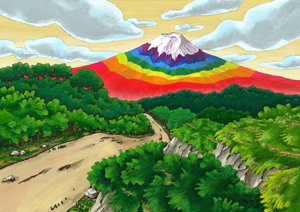 Egyetlen út és szivárványszínű Fuji-hegy, 2023 (digitális festmény)