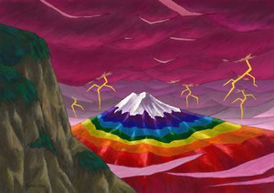 Mennydörgés és szivárványszínű Fuji-hegy, 2023 (digitális festmény)
