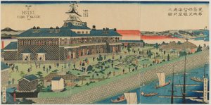 A Tsukiji Hotel tengerparti kertje a keleti fővárosban, Meiji-korszak, 1868 (színes fatömbnyomat) alkotó: Kuniteru II Utagawa