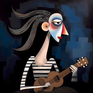 3D női trubadúr gitárjával az éjszakai holdfényben 2